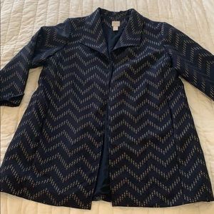 Chico’s 2 navy gold chevron swing jacket coat